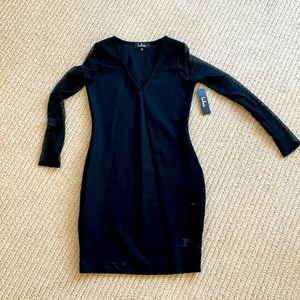 NWT- Lulus black bodycon dress with mesh sleeves.